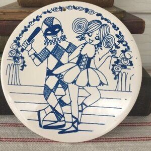VTG Bygdo Ceramic Scandinavian Design Trivet Jester &Dancer Blue White Norwegian